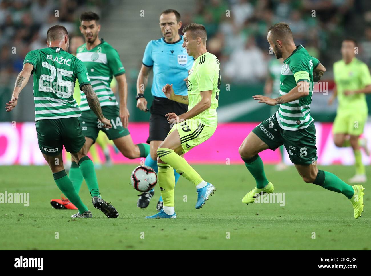 BUDAPEST, HUNGARY - AUGUST 4: Miha Blazic of Ferencvarosi TC controls the  ball during the UEFA Champions League Third Qualifying Round 1st Leg match  between Ferencvarosi TC and SK Slavia Praha at