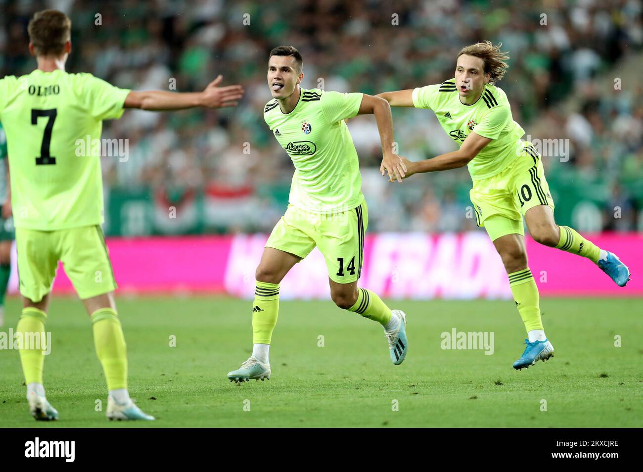 Amer Gojak of Ferencvarosi TC celebrates after scoring a goal with