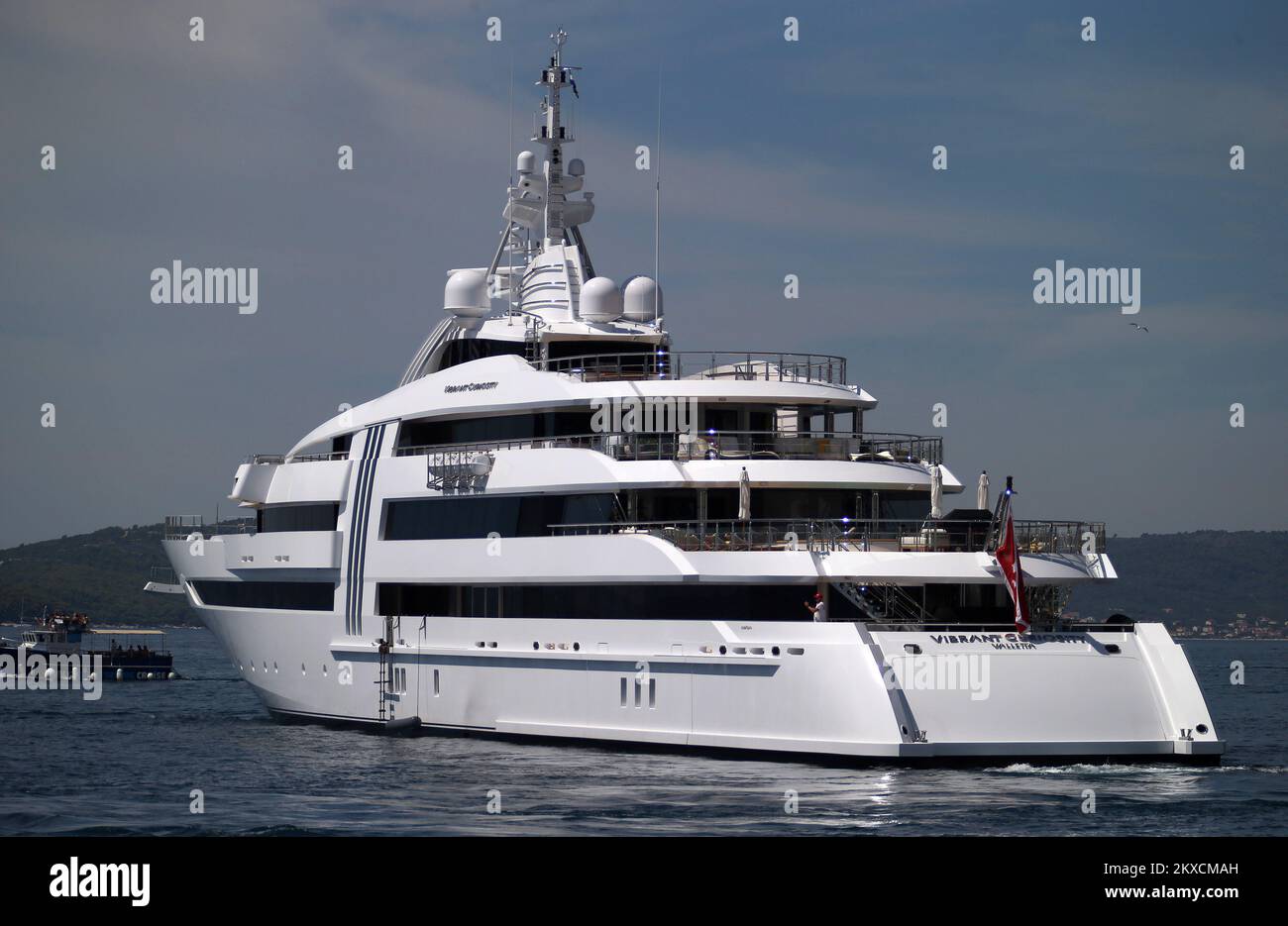 17.08.2019., Split, Croatia - On the picture is seen yacht Vibrant Curiosity departing from the port of Split. The owner of the yacht is german billionaire Reinhold Wurth. Photo: Ivo Cagalj/PIKSELL Stock Photo