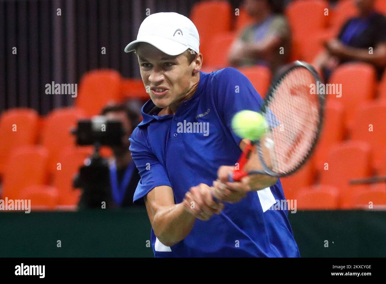 14.09.2019., City Arena Husejin Smajlovic, Zenica, Bosna i Hercegovina - Davis Cup meeting between Bosnia and Herzegovina and the Czech Republic. Tennis match Mirza Basic - Jonas Forejtek. Jonas Forotejk Bosnia and Herzegovina, Zenica Photo: Armin Durgut/PIXSELL  Stock Photo