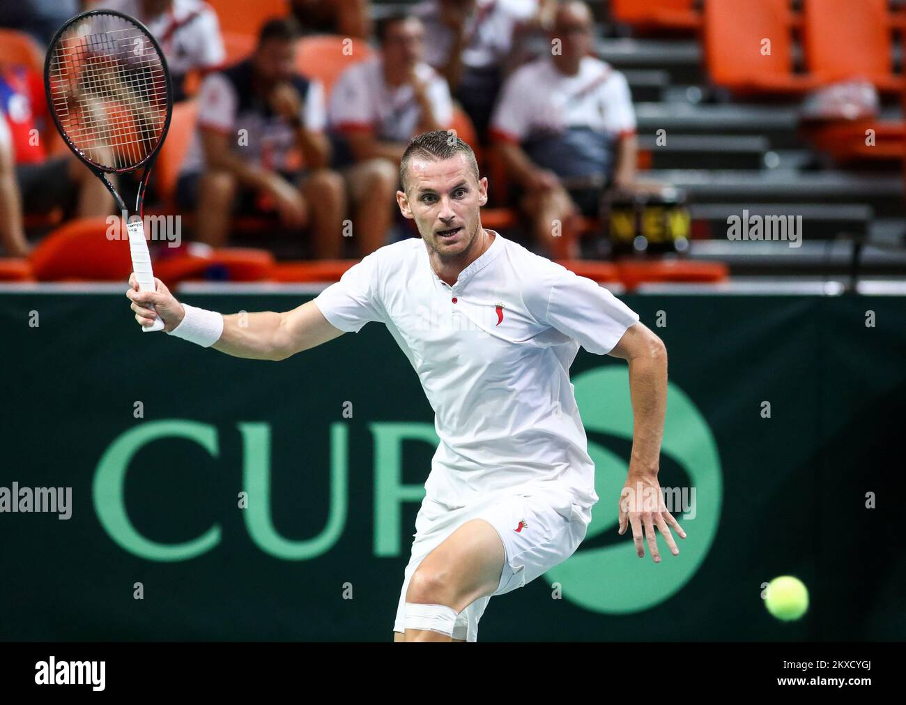 14.09.2019., City Arena Husejin Smajlovic, Zenica, Bosna i Hercegovina - Davis Cup meeting between Bosnia and Herzegovina and the Czech Republic. Tennis match Tomislav Brkic - Jiri Vesely. Tomislav Brkic Bosnia and Herzegovina, Zenica Photo: Armin Durgut/PIXSELL  Stock Photo