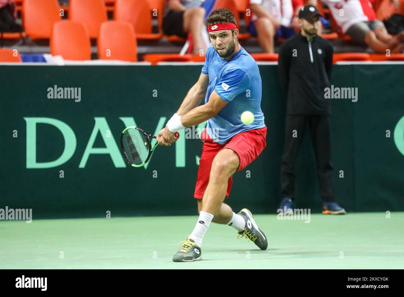 14.09.2019., City Arena Husejin Smajlovic, Zenica, Bosna i Hercegovina - Davis Cup meeting between Bosnia and Herzegovina and the Czech Republic. Tennis match Tomislav Brkic - Jiri Vesely. Jiri Vesely Bosnia and Herzegovina, Zenica Photo: Armin Durgut/PIXSELL  Stock Photo