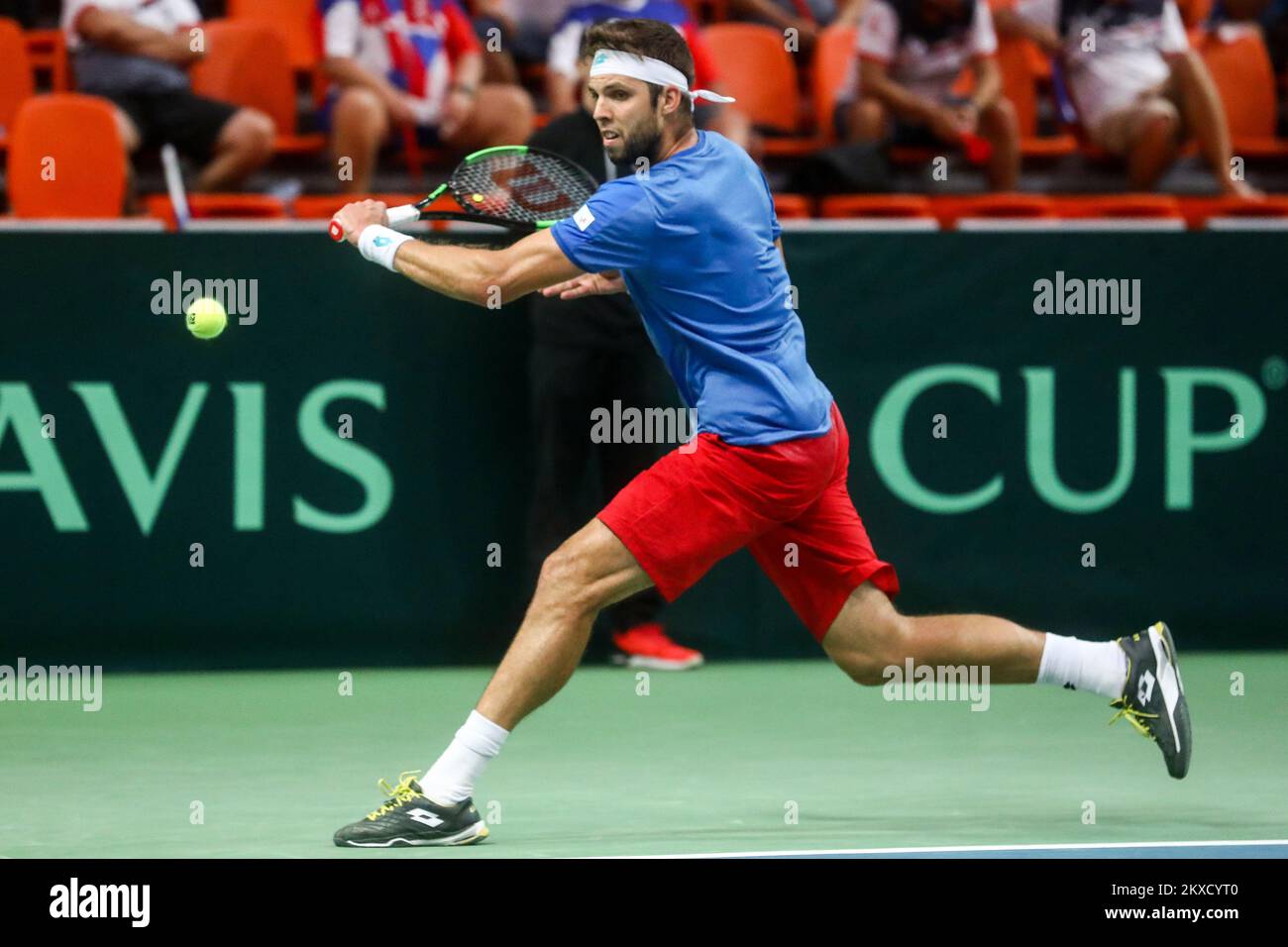 15.09.2019., Gradska arena Husejin Smajlovic, Zenica, Bosna i Hercegovina - Susret Davis Cupa izmedju Bosne i Hercegovine i Ceske. Teniski mec Mirza Basic - Jiri Vesely. Jiri Vesely Photo: Armin Durgut/PIXSELL  Stock Photo