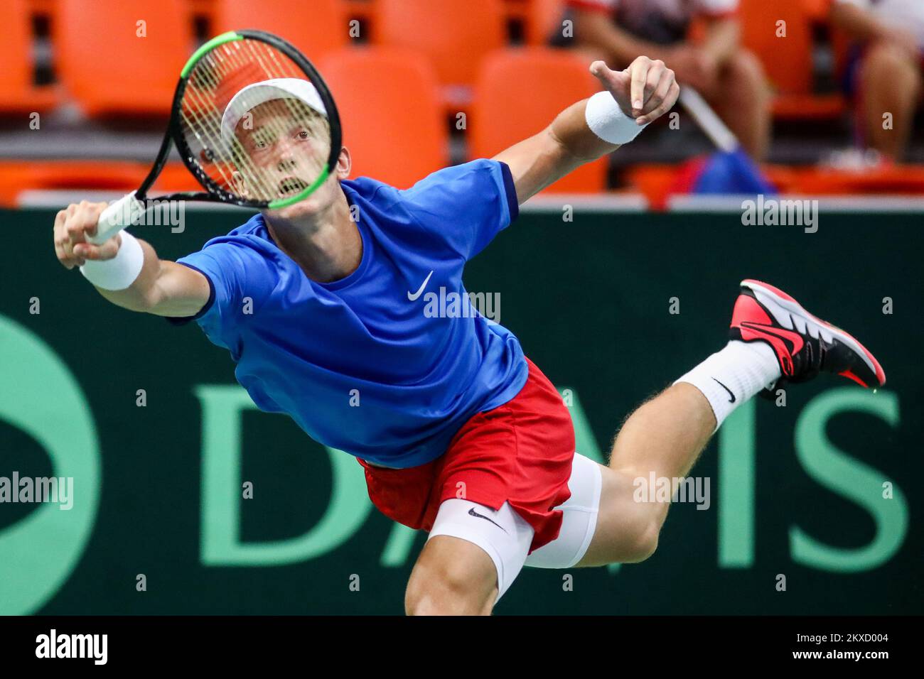 15.09.2019., Husejin Smajlovic City Arena, Zenica, Bosnia and Herzegovina - Davis Cup meeting between Bosnia and Herzegovina and the Czech Republic. Double match Tomislav Brkic/Mirza Basic - Jiri Lehecka/Jiri Vesely. Jiri Lehecka Bosnia and Herzegovina, Zenica Photo: Armin Durgut/PIXSELL  Stock Photo