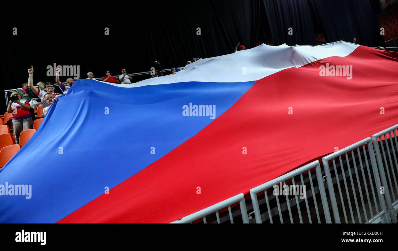 15.09.2019.,Husejin Smajlovic City Arena, Zenica, Bosnia and Herzegovina - Davis Cup meeting between Bosnia and Herzegovina and the Czech Republic. Czech national team celebrates after winning 3:2. Bosnia and Herzegovina, Zenica Photo: Armin Durgut/PIXSELL  Stock Photo