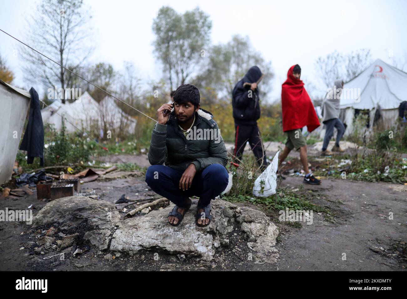 11.11.2019., Bihac, Bosnia and Herzegovina - There are between 1000 and 2000 migrants staying at the Vucjak camp near Bihac. That number varies because migrants go to the game daily, after which many return to camp beaten. The camp is located 8 km from the border. In the last few days temperatures have been moving around 0 degrees. The camp is located 8 km from the border with Croatia. Photo: Armin Durgut/PIXSELL Stock Photo