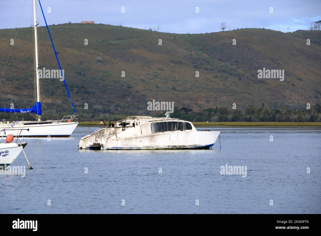 Boats on Knysna Lagoon looking towards Knysna Heads, Garden Route in ...