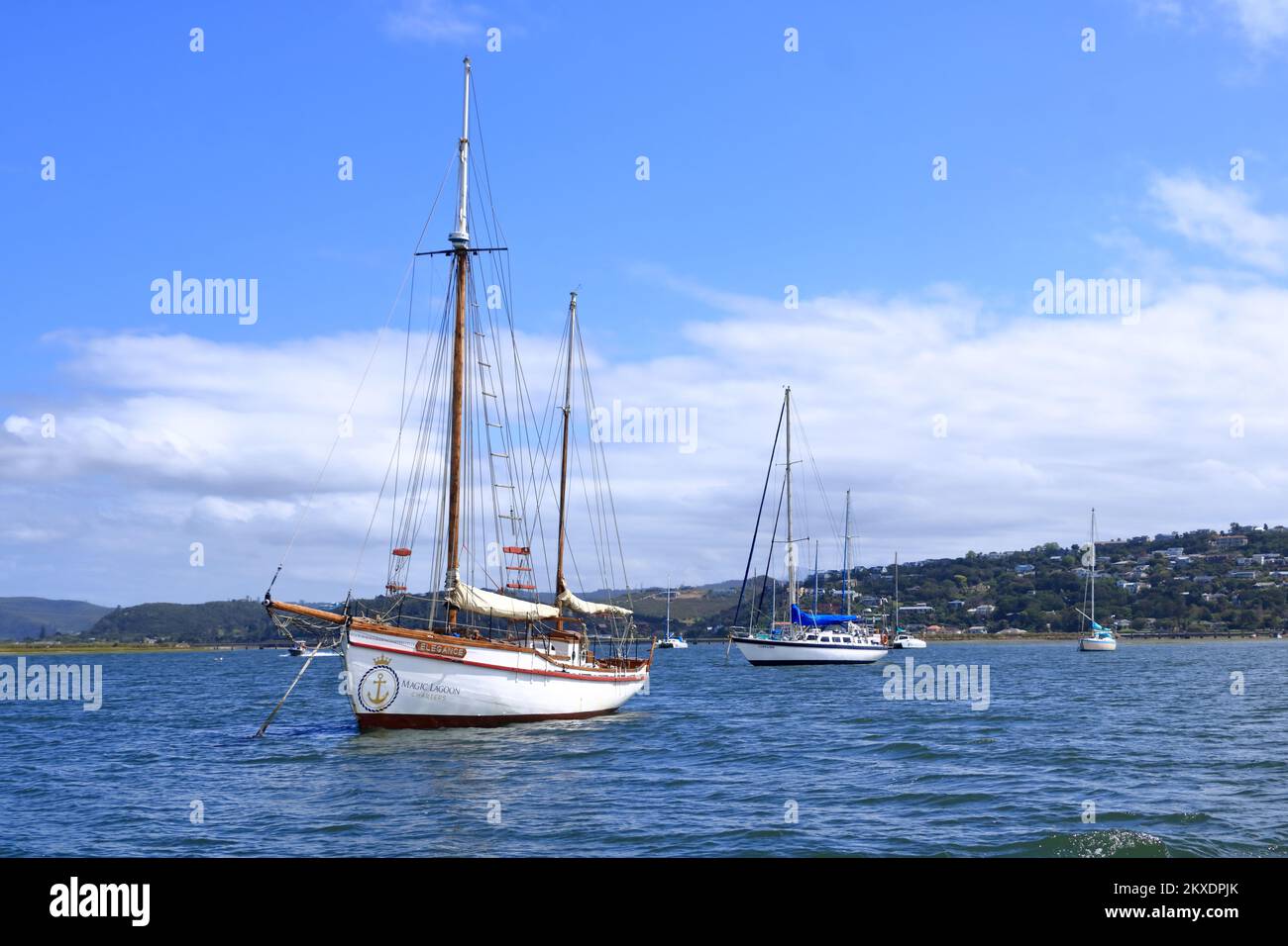 Boats on Knysna Lagoon looking towards Knysna Heads, Garden Route in ...