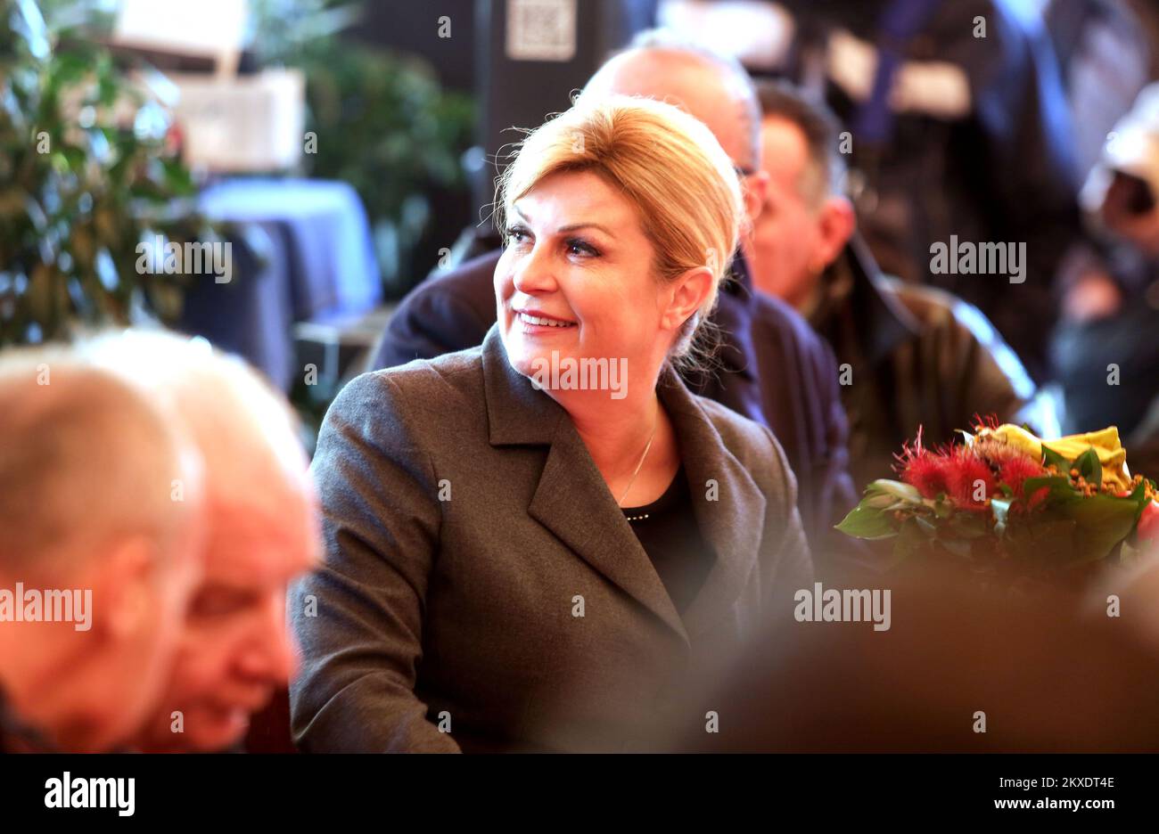 23.11.2019., Zagreb, Croatia - Current Croatian President Kolinda Grabar Kitarovic with support of her pary collecting signatures for new presidental elections. Stock Photo