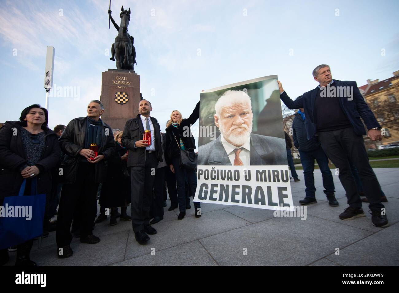 29.11.2019., Zagreb, Croatia - A prayer walk called 'We do not forget' on the occasion of the anniversary of the death of General Slobodan Praljak, Bosnian general who died after taking potassium cyanide in The Hague's courtroom. Photo: Davor Puklavec/PIXSELL  Stock Photo