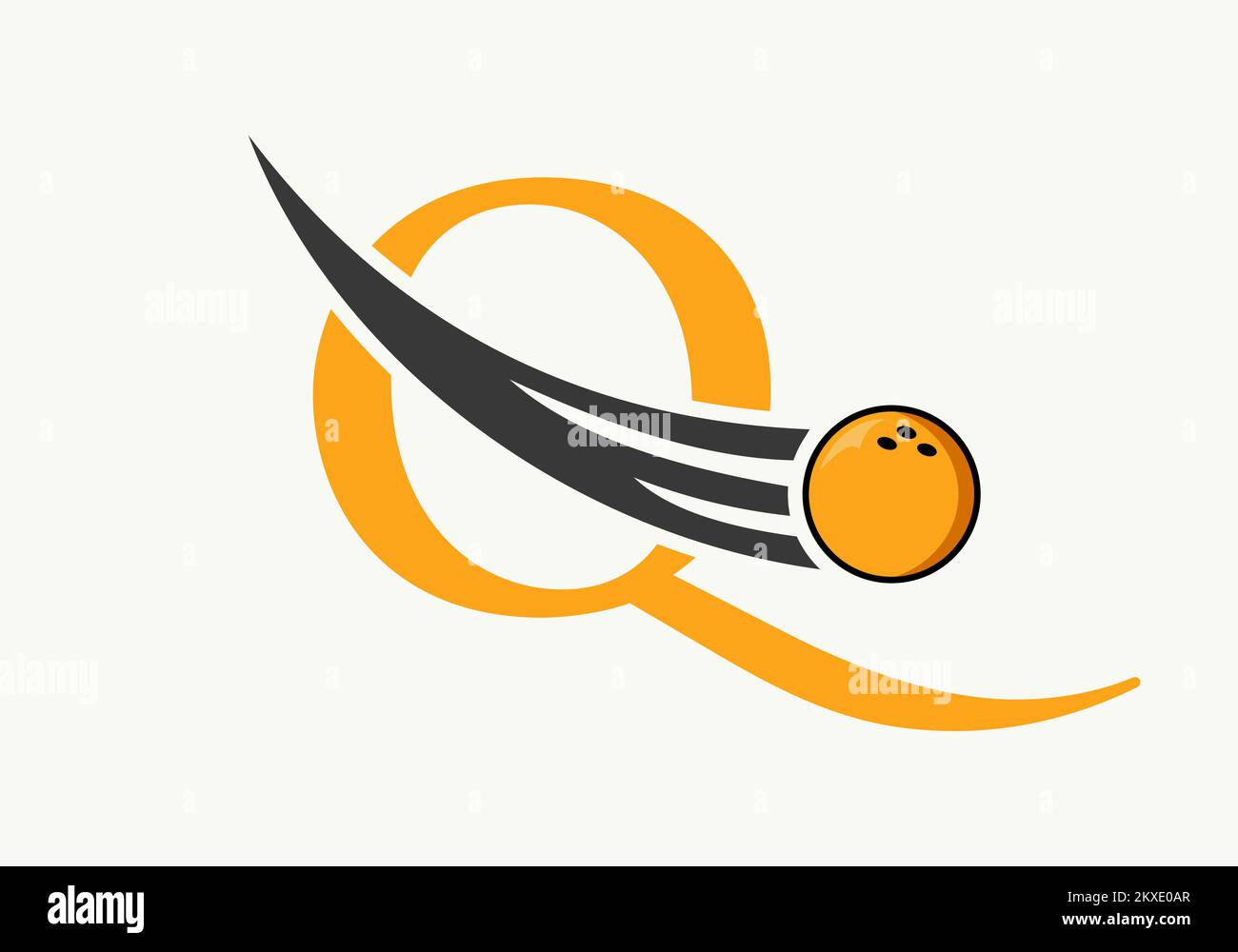 Letter Q Bowling Logo. Bowling Ball Symbol With Moving Ball Vector