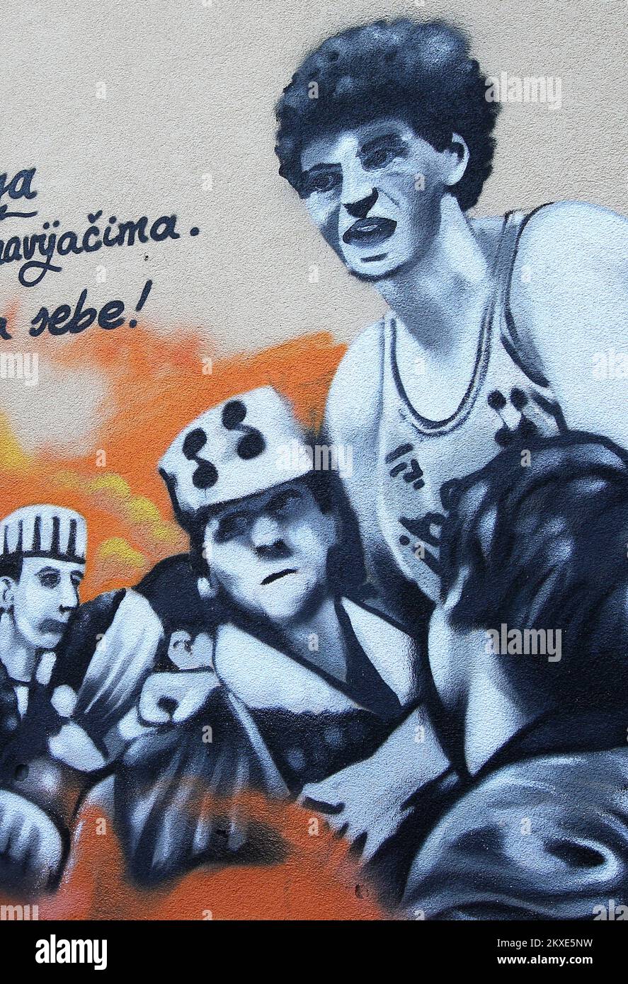 08.01.2020., Croatia, Sibenik - A new mural honoring and remembering Drazen Petrovic (Basketball Mozart) and loyal fans at the Baldekin Sports Hall. Photo: Dusko Jaramaz/PIXSELL Stock Photo