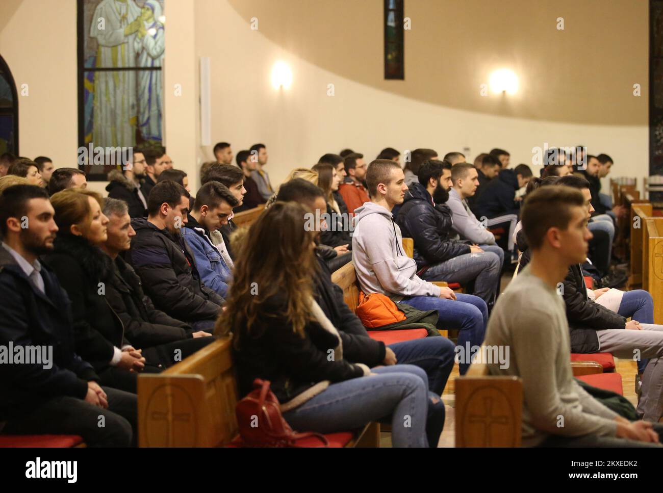 29.01.2020., Split - Holy Mass in honor of tragically deceased basketball player Kobe Bryant, his daughter Gianna and other deceased athletes was held in Split church. After the mass at the basketball court 24 shots will be scored in memory of the number which Kobe wore in the Lakers. Photo: Ivo Cagalj/PIXSELL Stock Photo