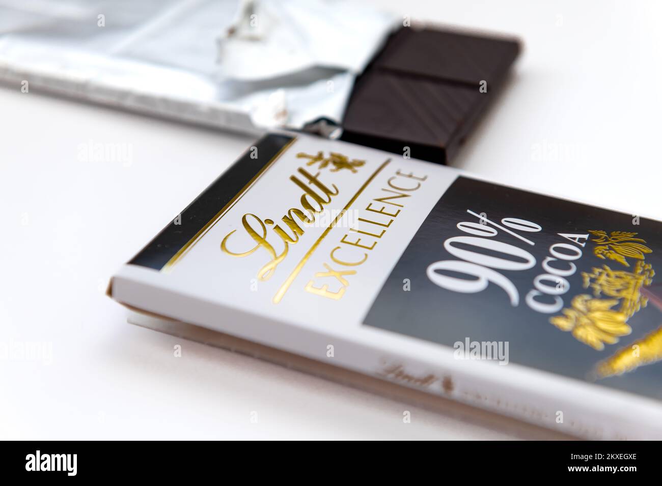 London. UK. 11.25.2022.  Close up of a packet of Lindt dark chocolate. Stock Photo