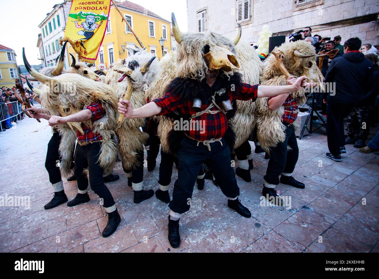 15.02.2020., Sinj, Croatia - 6th Carnival of Cetina Region at king Tomislav square. Numerous carnival groups have the opportunity to present themselves to the general public. Photo: Milan Sabic/PIXSELL  Stock Photo