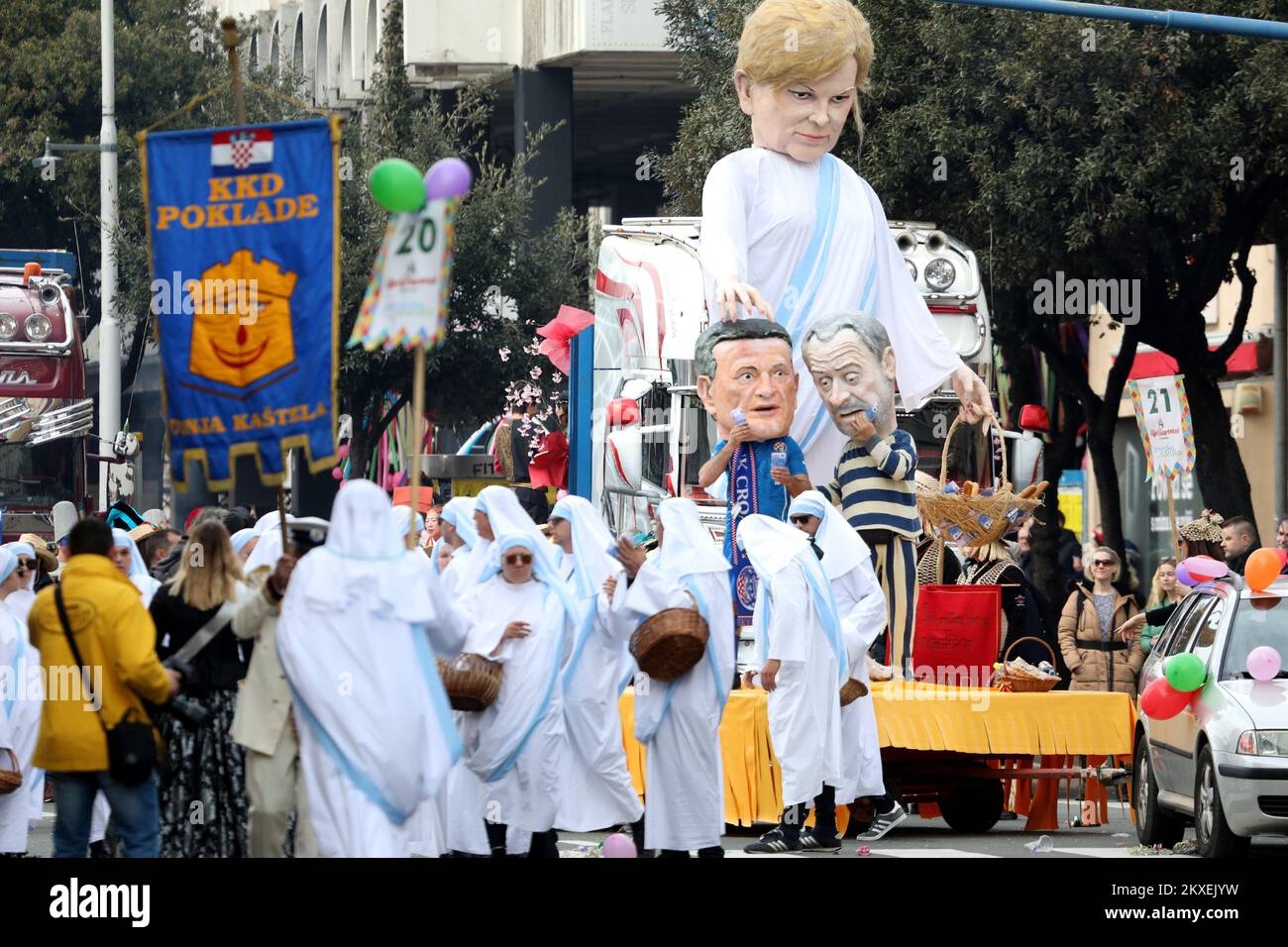 23.2.2020., Croatia, Rijeka - The International Carnival Parade is the crown of Carnival festivities in Kvarner and beyond. Competition in greed, wit and originality, fireworks of colors and shapes, results in a parade of hundreds of allegorical circuits, thousands of masks and an unprecedented number of spectators from home and abroad. Ever since it was organized by the Rijeka Tourist Board for the first time in 1982, the renovated Rijeka Carnival has, in the best of light, continued the centuries-old tradition of masquerading in the coastal regions of Croatia and elevated the City of Rijeka  Stock Photo