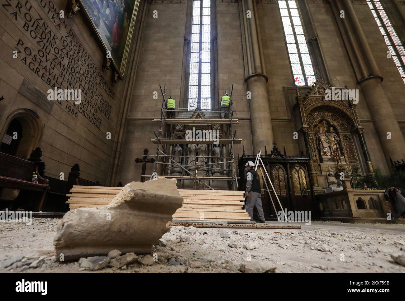 01.04.2020., Zagreb, Croatia Cleaning of Zagreb cathedral interior