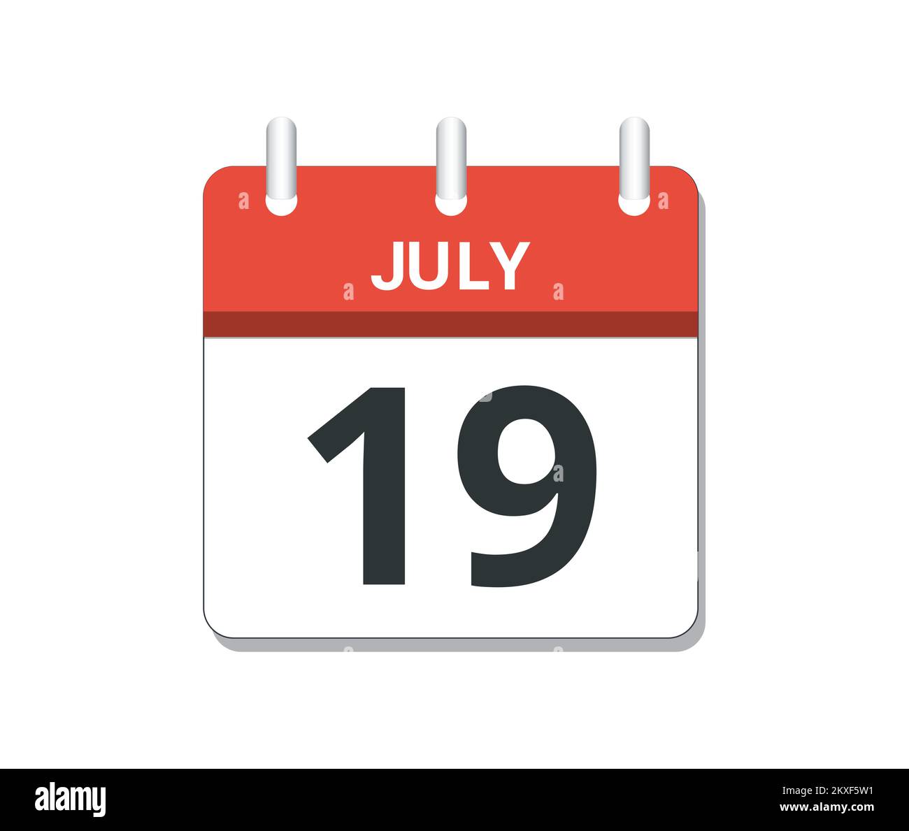 July 19th calendar icon vector. Concept of schedule, business and tasks