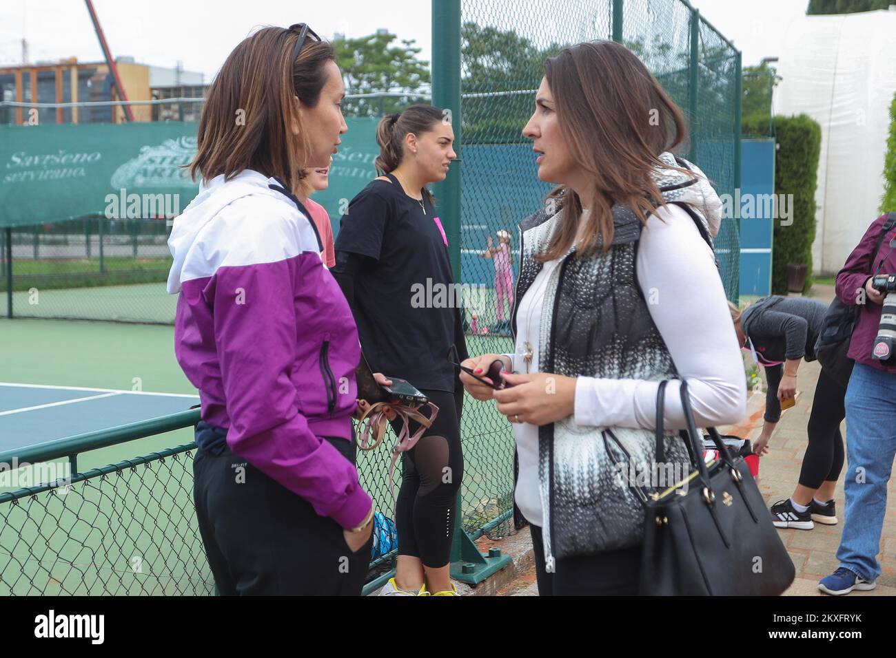 11.05.2020., Croatia, Zagreb - Gathering and socializing with journalists of the Croatian Fed Cup national team on the tennis courts of HTK Zagreb. Iva Majoli, Nikolina Babic. Photo: Luka Stanzl/PIXSELL Stock Photo