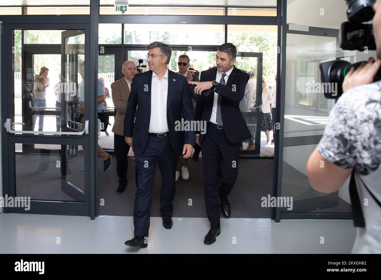 The President of the Croatian Democratic Union and Prime Minister Andrej Plenkovic and his associates during his visit to newly built Montovjerna Elementary School in Dubrovnik, Croatia on July 01, 2020. Montovjerna Elementary School will be in full function from the beginning of next school year. The Croatian Democratic Union (HDZ) visits the 10th constituency as part of the pre-election campaign for the parliamentary elections to be held on July 05, 2020. Photo: Grgo Jelavic/PIXSELL Stock Photo