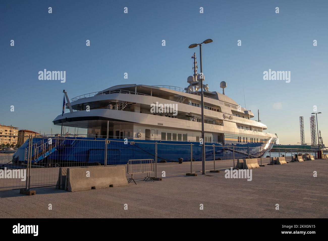 Photo taken on July 6, 2020 shows a yacht Queen Miri in Port of Pula, in Pula, Croatia. Yacht is owned by billionaire Sheldon Adelson who is American business magnate, investor, philanthropist, and political donor. He is the founder, chairman and chief executive officer of Las Vegas Sands Corporation, which owns the Marina Bay Sands in Singapore, and the parent company of Venetian Macao Limited, which operates The Venetian Resort Hotel Casino and the Sands Expo and Convention Center. He owns the Israeli daily newspaper Israel Hayom, Makor Rishon and the American daily newspaper Las Vegas Revie Stock Photo