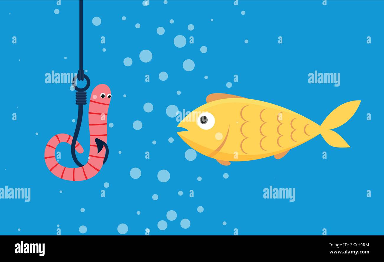 fishing underwater fish looking at a worm hanging on a hook Eps 10 Stock Vector