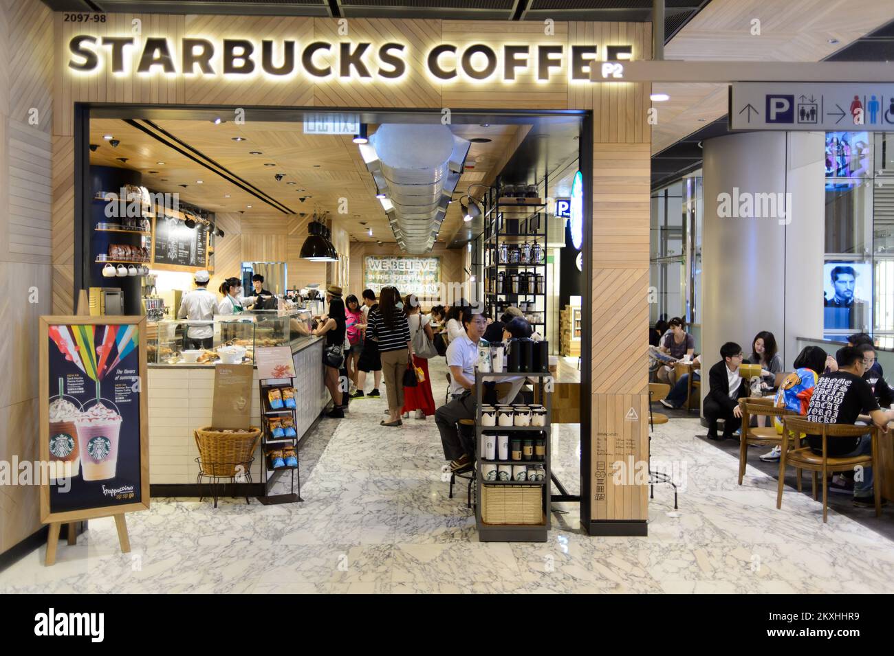 HONG KONG MAY 05, 2015 Starbucks cafe interior. Starbucks is the