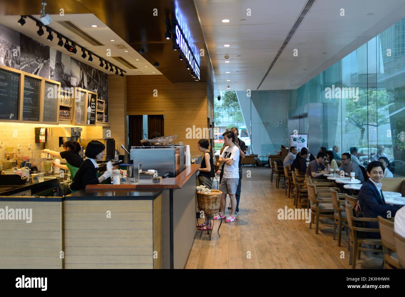 HONG KONG MAY 05, 2015 Starbucks cafe interior. Starbucks is the