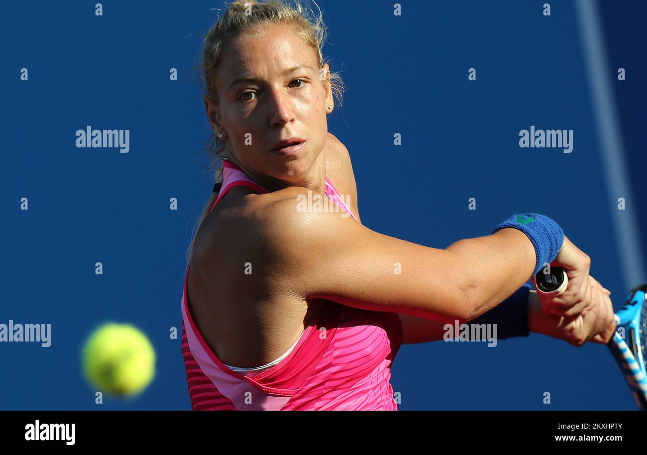 Tereza Mrdeza of Croatia in action during the final match of the 2020 ITF Zagreb Ladies Open againsts Anja Konjuh of Croatia at Tennis Cenet Maksimir, in Zagreb, Croatia, on September 20, 2020. Stock Photo