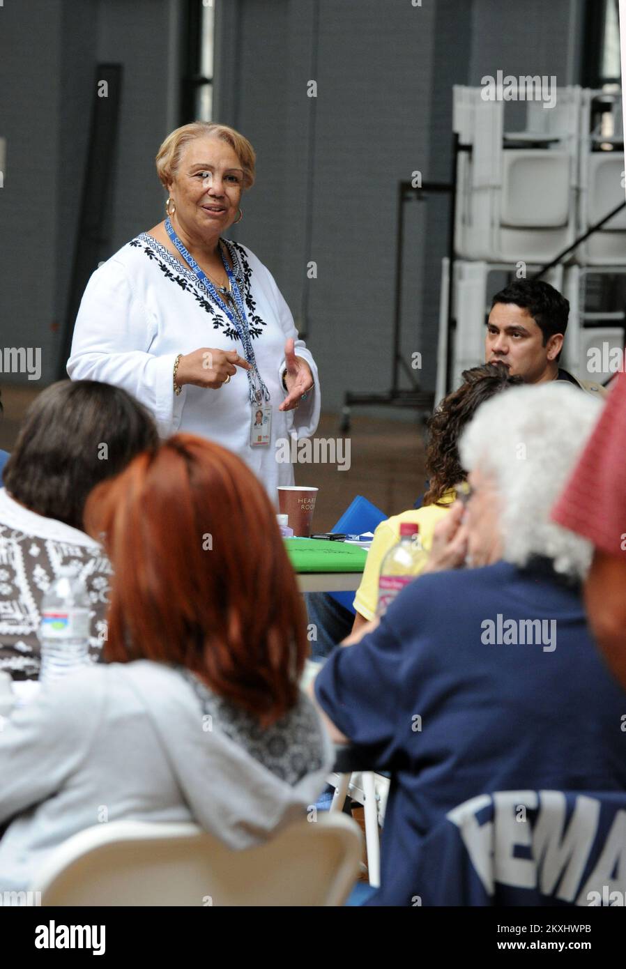 Hurricane/Tropical Storm - Hartford, Conn. , September 6, 2011   Patricia Glenn, Equal Rights Officer, conducts an Equal Rights Orientation Trilogy Training for Community Relations teams at the Initial Operating Facility prior to being deployed to areas impacted by Tropical Storm Irene. Hartford, CT, September 6, 2011-- Patricia Glenn, Equal Rights Officer, conducts an Equal Rights Orientation Trilogy Training for Community Relations teams at the Initial Operating Facility prior to being deployed to areas impacted by Tropical Storm Irene.. Photographs Relating to Disasters and Emergency Manage Stock Photo