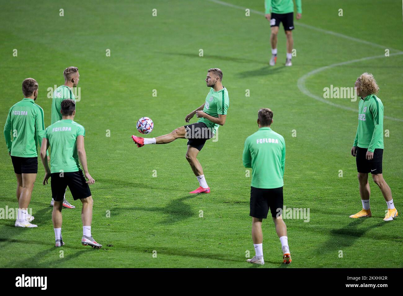 FC Flora Tallinn players seen at the training of Maksimir Stadium in Zagreb, Croatia on September 30, 2020. FC Flora Tallinn will play the UEFA Europa League play-off match against GNK Dinamo tomorrow. Photo: Goran Stanzl/PIXSELL Stock Photo