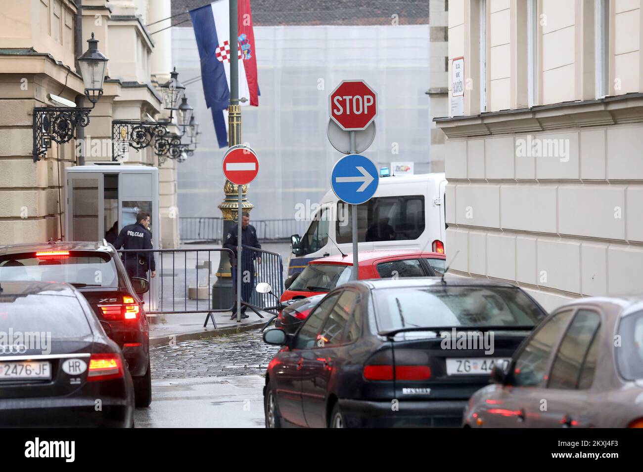 The police fenced off St Marks Square after yesterday's shooting, in Zagreb, October 13, 2020. 22-year-old Danijel Bezuk shot a police officer in Zagreb's St. Mark's Square yesterday, after which he committed suicide in the Jabukovac area.Police officer received four gunshot wounds and is at Vinogradska Hospital. Photo: Patrik Macek/PIXSELL Stock Photo