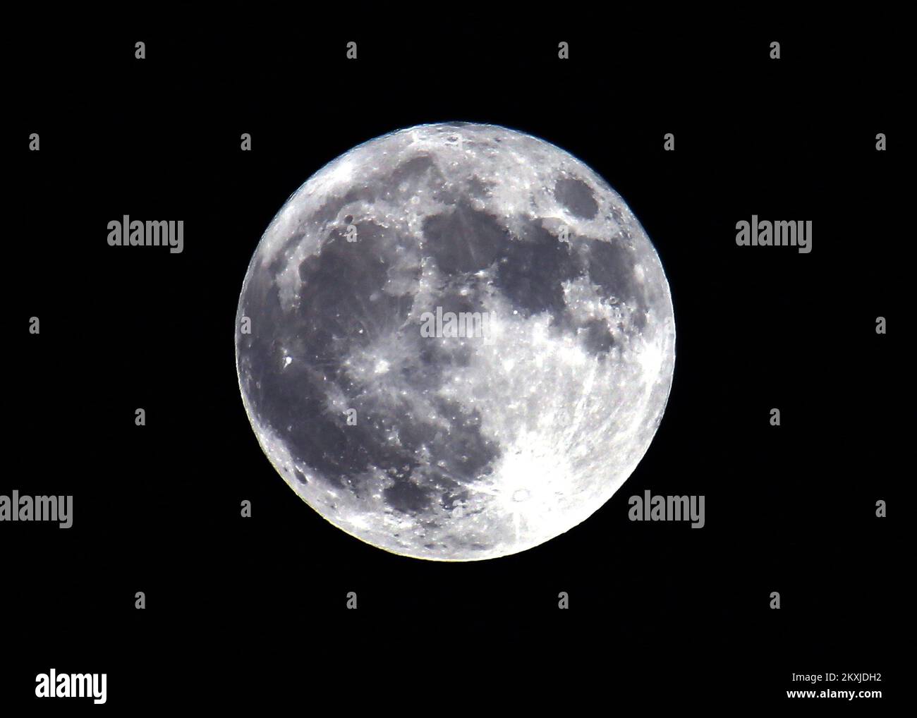 Photo taken on October 31, 2022 shows "blue moon" over Sibenik, Croatia