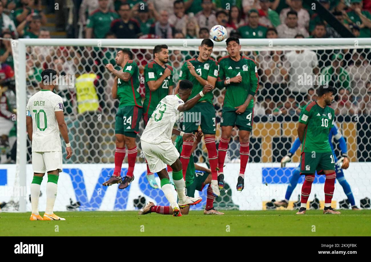 Saudi Arabia's Mohamed Kanno shoots over from a free-kick during the FIFA World Cup Group C match at the Lusail Stadium in Lusail, Qatar. Picture date: Wednesday November 30, 2022. Stock Photo