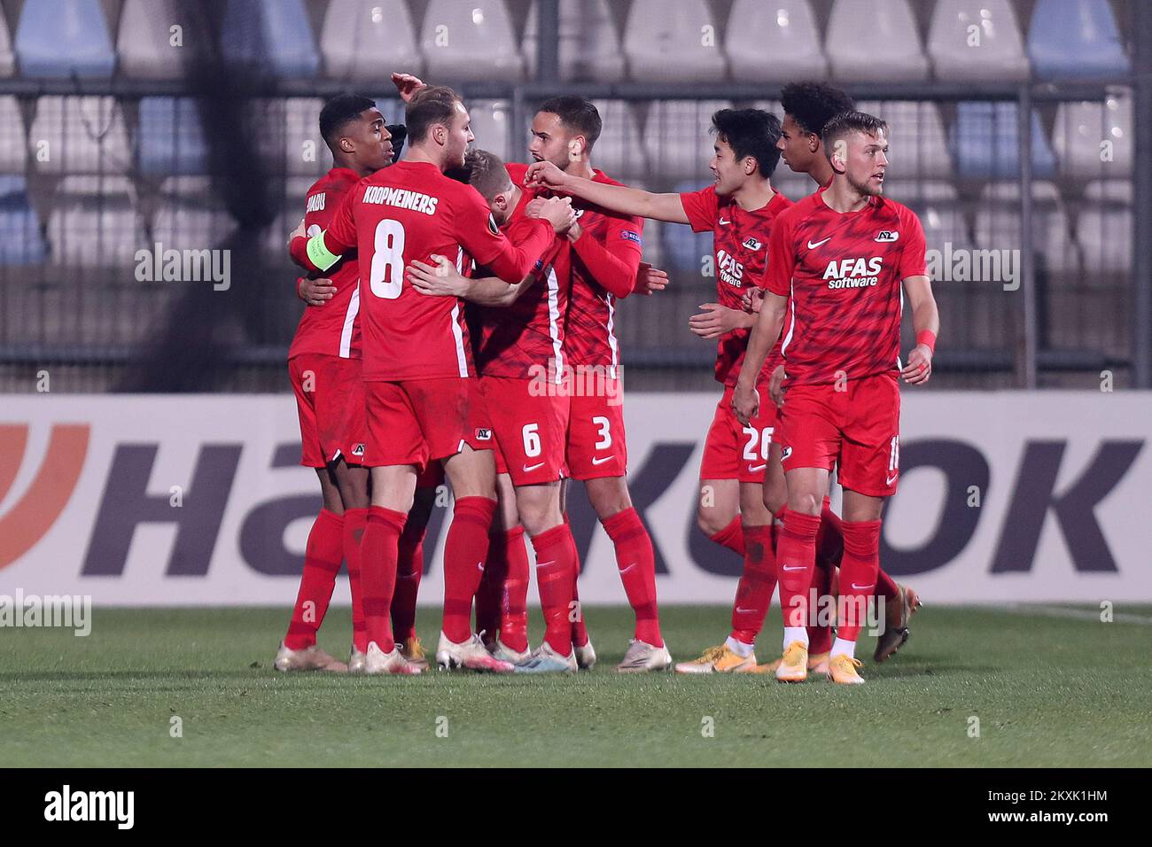 Players of HNK Rijeka celebrate after scoring a goal during the