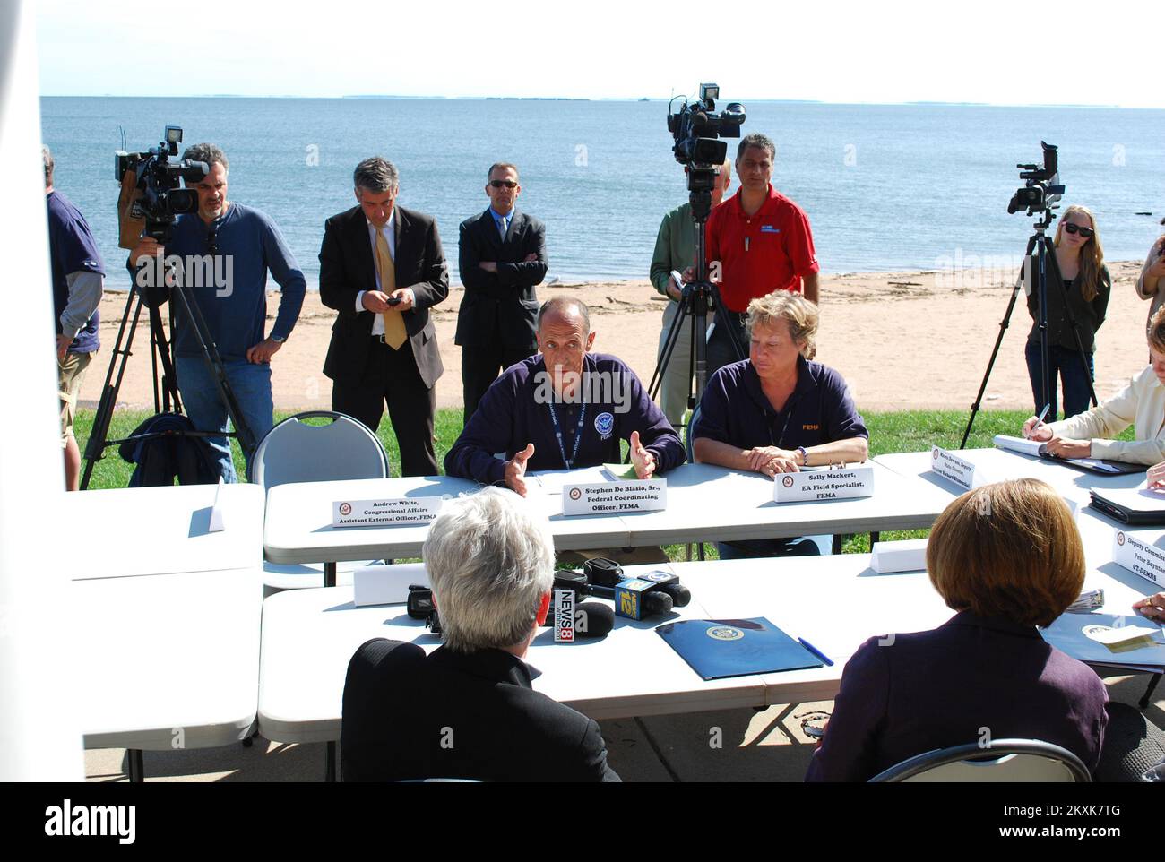 Coastal Storm   Flooding   Hurricane/Tropical Storm   Severe Storm - East Haven, Conn. , September 16, 2011   Stephen De Blasio, FCO for recovery in Connecticut from effects of Tropical Storm Irene, explains in detail FEMA's successes thus far. The meeting at the East Haven DRC with State and local officials preceded House Minority Leader Nancy Pelosi's tour of damage and destruction along the East Haven shore, and meetings with residents. North Carolina Hurricane Irene. Photographs Relating to Disasters and Emergency Management Programs, Activities, and Officials Stock Photo