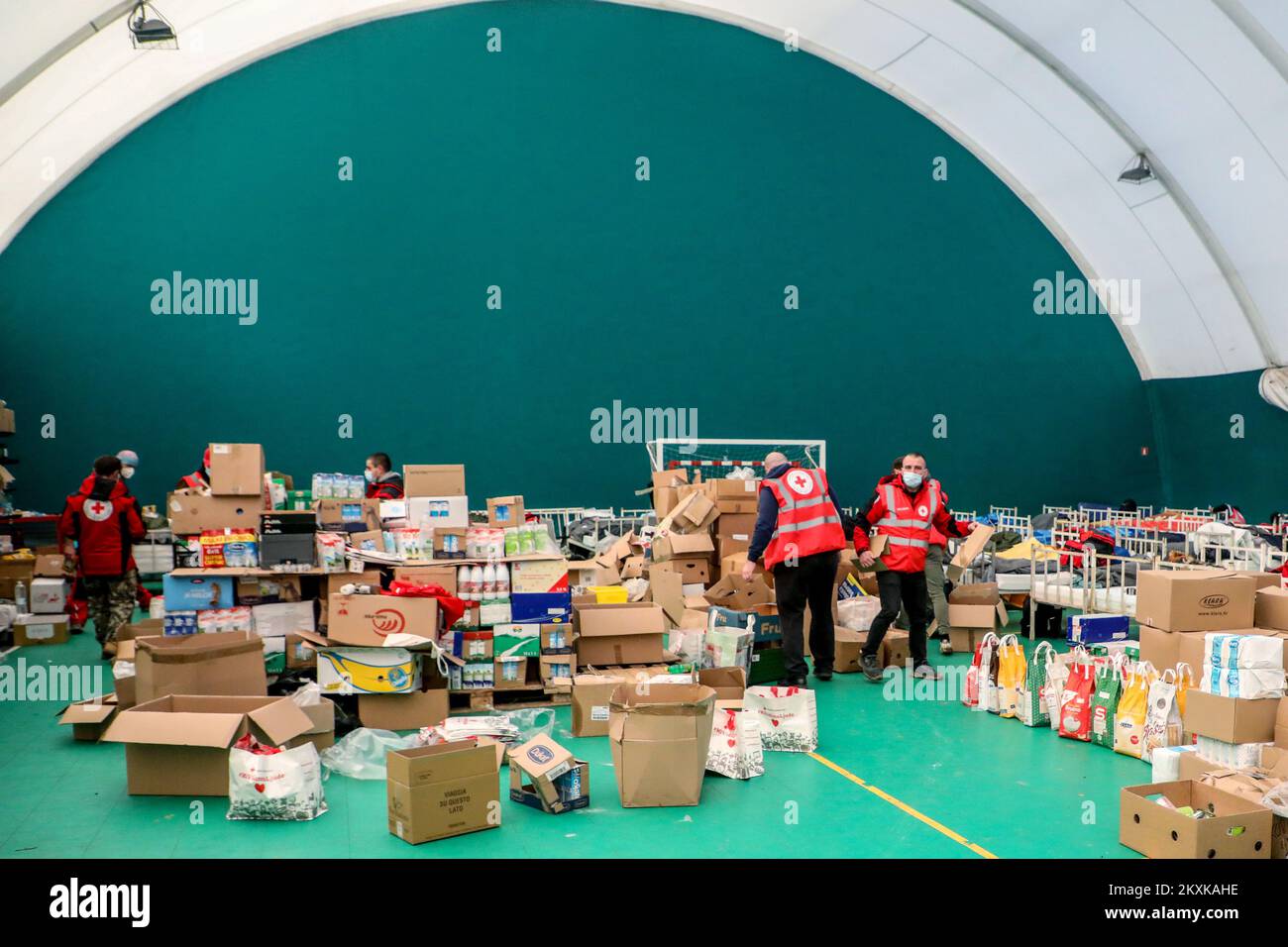 Central warehouse of the Red Cross in Petrinja where packages and