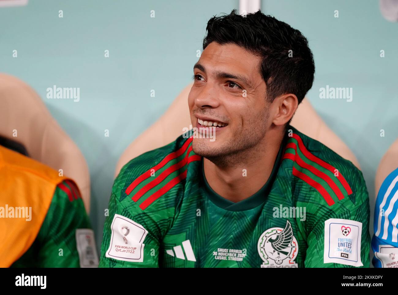 Mexico's Raul Jimenez on the substitute's bench before the FIFA World Cup Group C match at the Lusail Stadium in Lusail, Qatar. Picture date: Wednesday November 30, 2022. Stock Photo