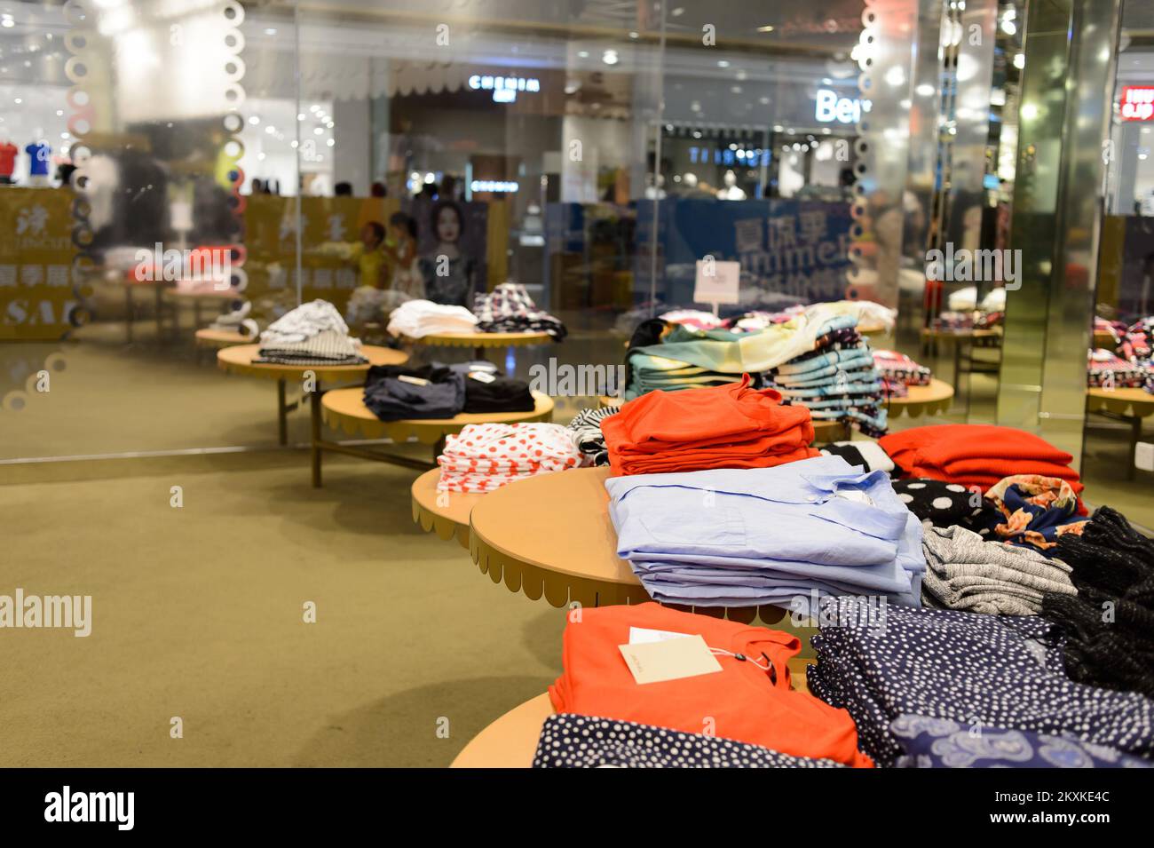 SHENZHEN, CHINA - MAY 17, 2015: shopping center interior. Shenzhen is a major city in the south of Southern China's Guangdong Province, situated immed Stock Photo