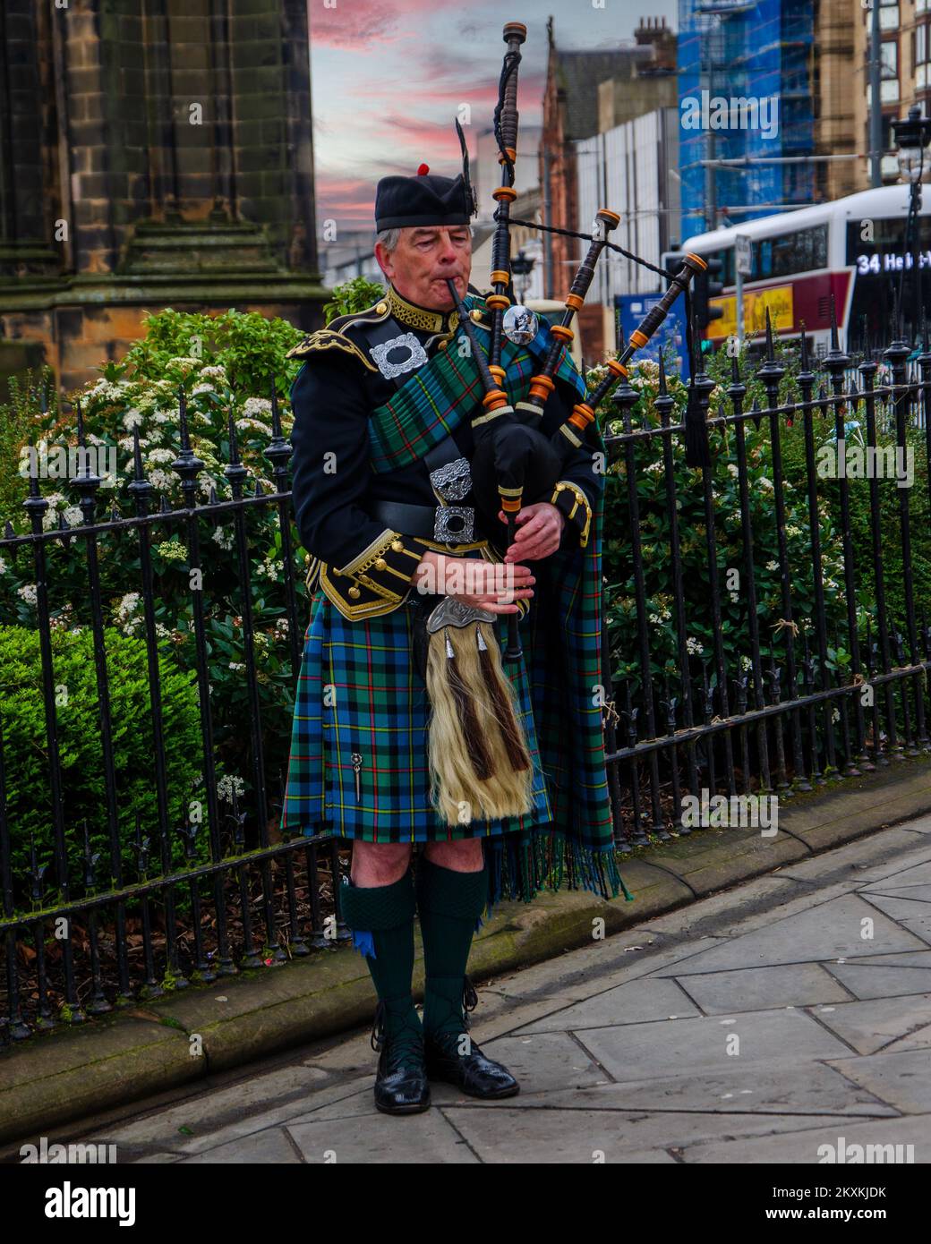Man playing bagpipes in Edinburgh, Scotland Stock Photo Alamy