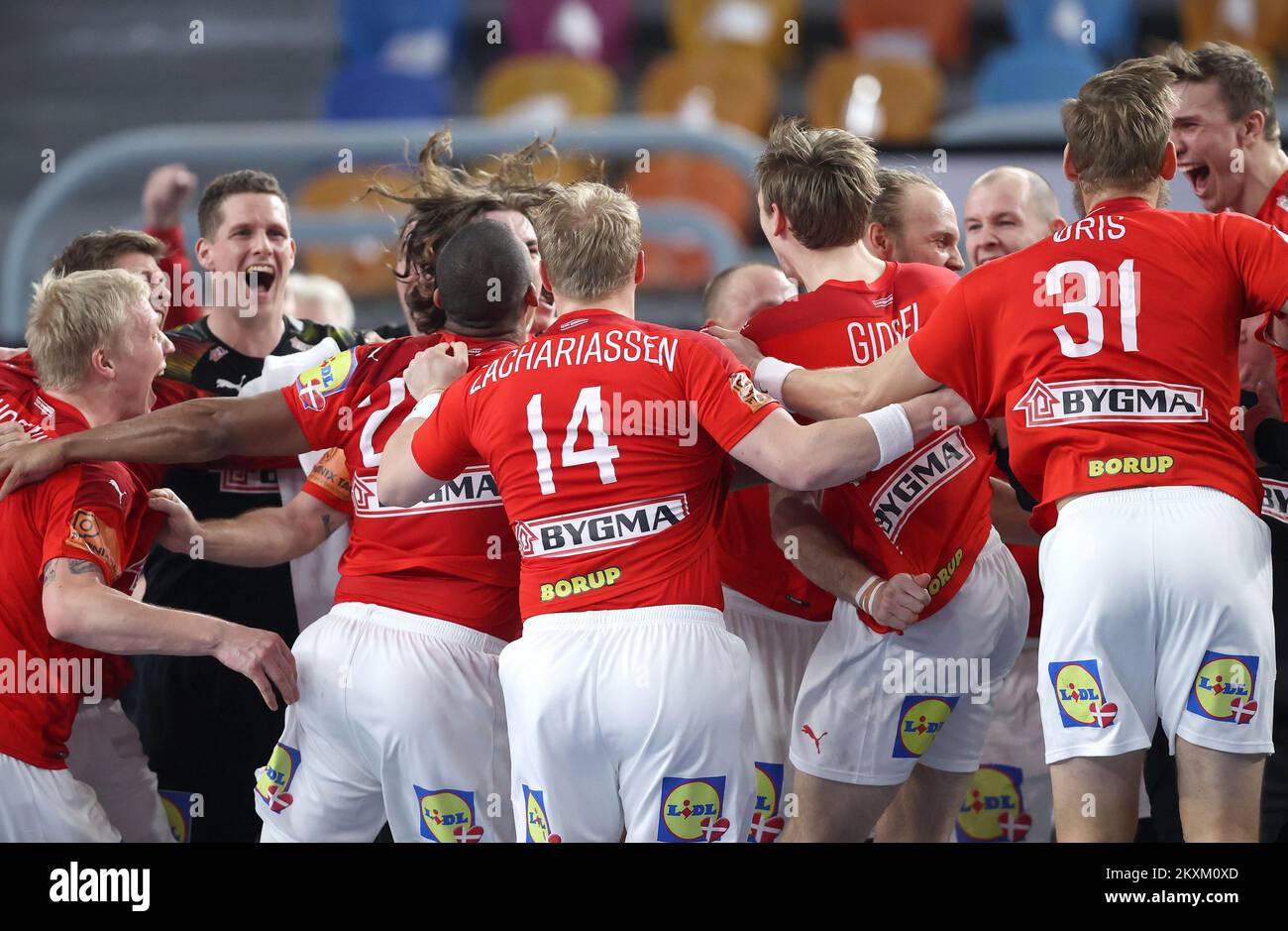 CAIRO, EGYPT JANUARY 31 Celebration of the Danish handball team after winnig the 27th IHF Men