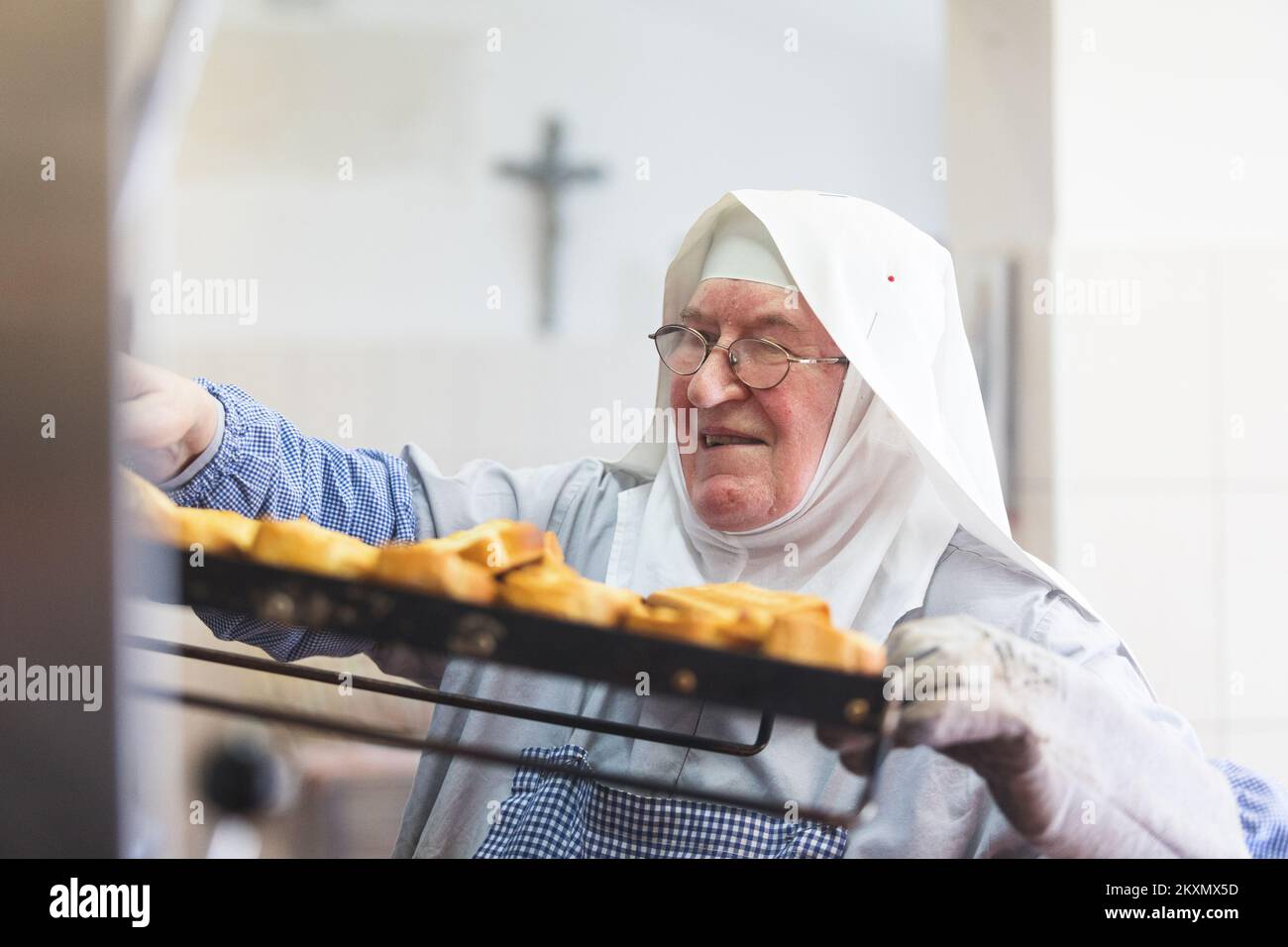 Nuns of Saint Margaretha monastery in Pag, Croatia baking bagels and nunsâ€™ pastry that aims to preserve and develop specific historically rooted creative culinary skills originating from the Benedictine community on 18. MArch 2021. Photo: Marko Dimic/PIXSELL Stock Photo