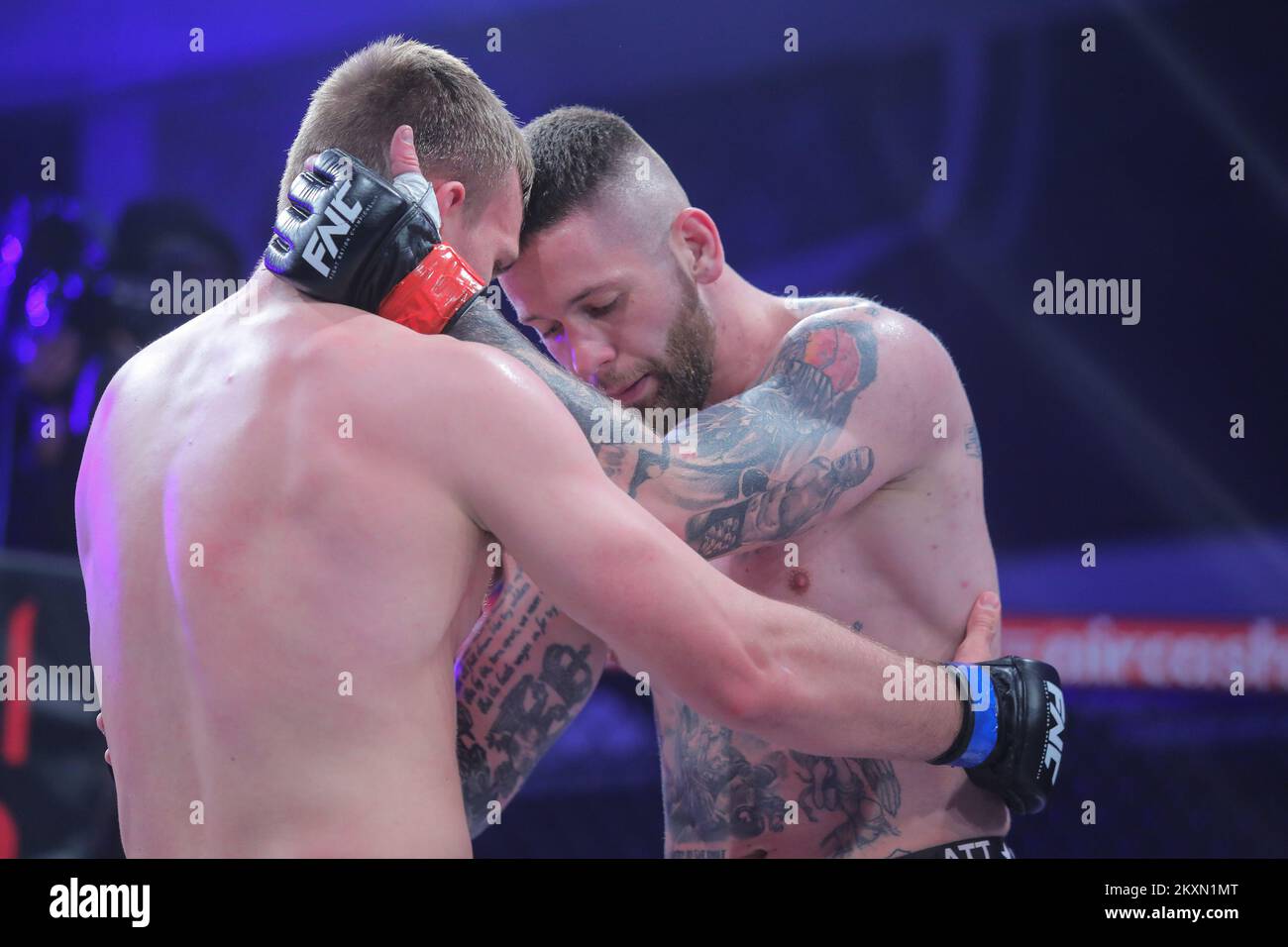 Vlastislav Cepo 'El Chapo' of Serbia in action with Leon Krajacic of Croatia during MMA FNC ARMAGEDON Finals match at American Top Team Zagreb Gym in Zagreb, Croatia on April 10, 2021. Photo: Tomislav Miletic/PIXSELL Stock Photo