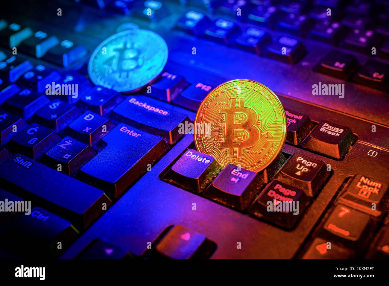 Virtual Currencies Bitcoin Example Representations of virtual currency Bitcoin is seen placed on keyboard ...