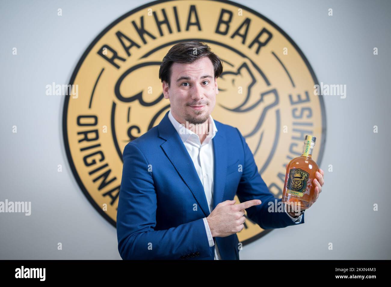 Co-Owner & Director at Rakhia Bar Franchise Matija Blazevic in Rijeka, Croatia on March 3, 2021. Rakhia Bar is the first brandy in the world to develop a franchise model. Through years of work, they have developed a specialized offer of one hundred types of brandy, which they decided to complete with their own line - The Hogster. Raw materials are procured from Croatian orchards, and brandies are produced in cooperation with two producers from the local area, according to recipes that they have been developing for more than six months. Photo: Nel Pavletic/PIXSELL Stock Photo