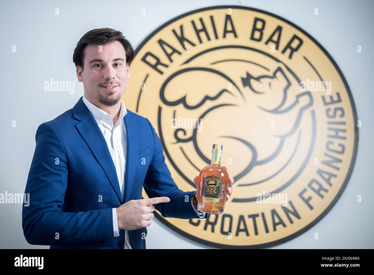 Co-Owner & Director at Rakhia Bar Franchise Matija Blazevic in Rijeka, Croatia on March 3, 2021. Rakhia Bar is the first brandy in the world to develop a franchise model. Through years of work, they have developed a specialized offer of one hundred types of brandy, which they decided to complete with their own line - The Hogster. Raw materials are procured from Croatian orchards, and brandies are produced in cooperation with two producers from the local area, according to recipes that they have been developing for more than six months. Photo: Nel Pavletic/PIXSELL Stock Photo