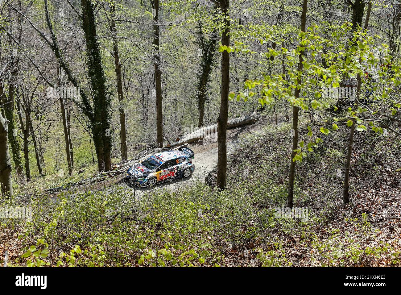 Adrien Fourmaux of France and Renaud Jamoul of Belgium compete with their Sport Ford World Rally Team Ford Fiesta WRC during shakedown of the FIA World Rally Championship Croatia in Zagreb, Croatia on April 22, 2021. Photo: Luka Stanzl/PIXSELL Stock Photo