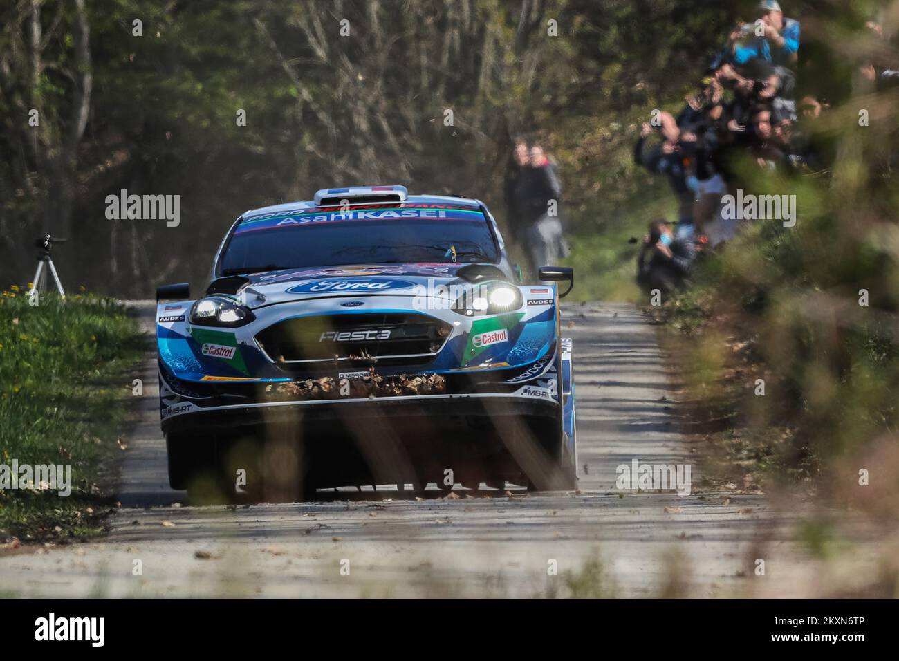 Adrien Fourmaux of France and Renaud Jamoul of Belgium compete with their M-Sport Ford World Rally Team Ford Fiesta WRC during Day One of the FIA World Rally Championship Croatia in Zagreb, Croatia on April 23, 2021. Luka Stanzl/PIXSELL Stock Photo
