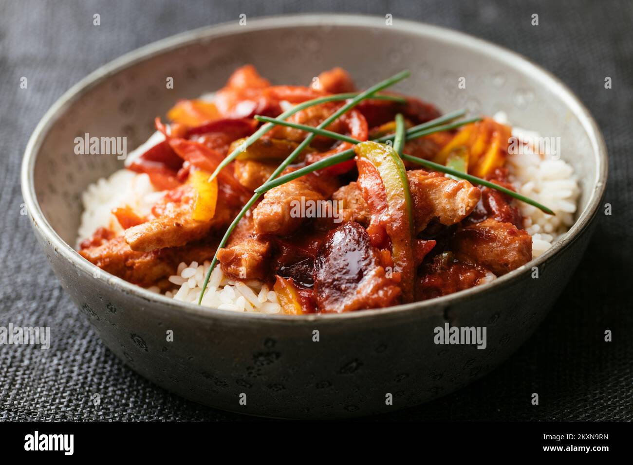 Textured vegetable protein (TVP) with a spicy Chinese plum sauce with