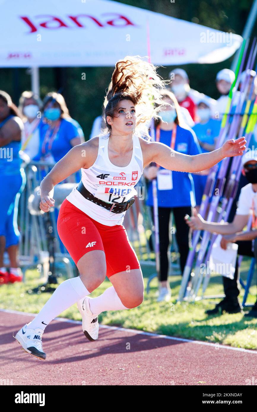 SPLIT, CROATIA - MAY 09: Maria Andrejczyk of Poland competes in Women's Javelin Throw Final during the European throwing cup at the Park Mladezi stadium on May 9, 2021 in Split, Croatia. Photo: Milan Sabic/PIXSELL Stock Photo